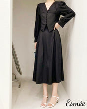 Load image into Gallery viewer, Black-Korean-Linen-Set-with-Dual-Color-Shirt-and-Long-Dress-model-shots-1
