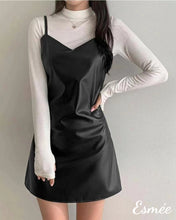 Load image into Gallery viewer, Black-Korean-Synthetic-One-Piece-Dress-model-shots-1
