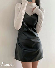 Load image into Gallery viewer, Black-Korean-Synthetic-One-Piece-Dress-model-shots-2
