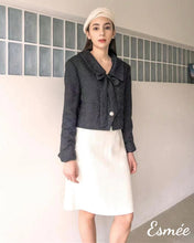 Load image into Gallery viewer, Black-Korean-Tweed-Blazers-with-Bow-Knot-Design-model-shots
