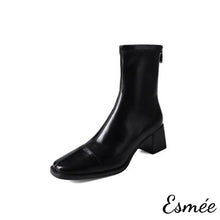 Load image into Gallery viewer, Black-Leather-Ankle-Boots-with-5.5cm-Block-Heels-product-shots-white-background
