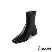 Load image into Gallery viewer, Black-Leather-Ankle-Boots-with-Block-Heels-product-shots-wite-background
