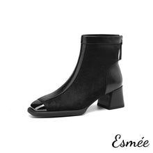 Load image into Gallery viewer, Black-Leather-Ankle-Boots-with-Horsehair-Design-and-Metal-Toe-Cap-product-shtos-white-background
