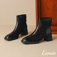 將圖片載入圖庫檢視器 Black-Leather-Ankle-Boots-with-Horsehair-Design-and-Metal-Toe-Cap-product-shtos
