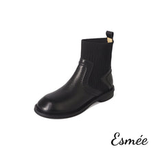 Load image into Gallery viewer, Black-Leather-Ankle-Boots-with-Sock-Tube-product-shots-white-background
