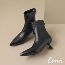 Load image into Gallery viewer, Black-Leather-Ankle-Boots-with-Stiletto-product-shots
