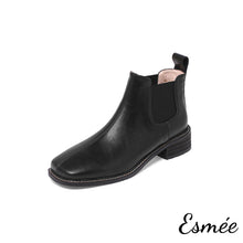 Load image into Gallery viewer, Black-Leather-Ankle-Chelsea-Boots-with-Square-Toe-Design-product-shots-white-background
