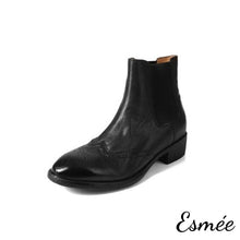 Load image into Gallery viewer, Black-Leather-Chelsea-Boots-with-Brogue-Design-product-shots-white-background
