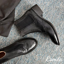 Load image into Gallery viewer, Black-Leather-Chelsea-Boots-with-Brogue-Design-product-shots
