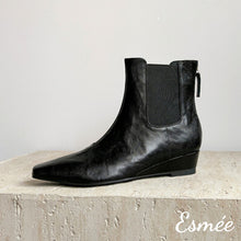 Load image into Gallery viewer, Black-Leather-Chelsea-Boots-with-Wedge-Heels-product-shots
