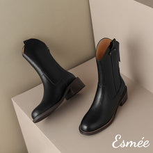 將圖片載入圖庫檢視器 Black-Leather-Cowboy-Mid-Boots-with-Pull-Straps-Design-product-shots
