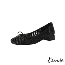 將圖片載入圖庫檢視器 Black-Leather-Flats-with-Net-Design-and-Bow-Knot-product-shot-white-background
