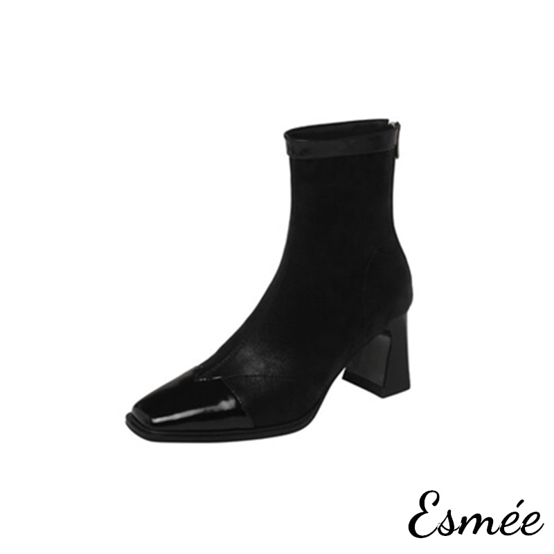 Black-Leather-High-Heel-Ankle-Boots-with-Patent-Leather-Toe-Cap-product-shots-white-background