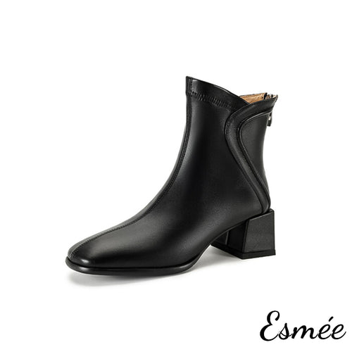 Black-Leather-High-Heel-Ankle-Boots-with-Special-Cutting-Design-product-shots-white-background