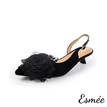 將圖片載入圖庫檢視器 Black-Leather-High-Heel-D_Orsay-Sandals-with-Flower-Design-product-shots-white-background
