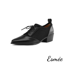 將圖片載入圖庫檢視器 Black-Leather-High-Heel-Oxford-Shoes-with-Fabrics-Design-product-shots-white-background
