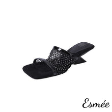 將圖片載入圖庫檢視器 Black-Leather-High-Heel-Sandals-with-Net-Design-product-shots-white-background
