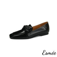 Load image into Gallery viewer, Black-Leather-Loafers-with-Bow-Knot-Design-product-shots-white-background
