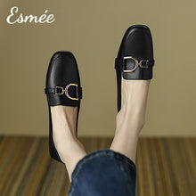 Load image into Gallery viewer, Black-Leather-Loafers-with-Double-D-Buckle-model-shots
