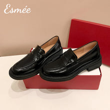 Load image into Gallery viewer, Black-Leather-Loafers-with-Thickened-Outsole-product-shots
