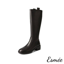 Load image into Gallery viewer, Black-Leather-Long-Boots-with-4.5cm-Block-Heels-product-shots-white-background
