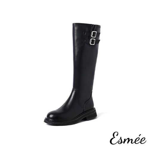 Black-Leather-Long-Boots-with-Double-Buckle-Design-product-shots-white-background