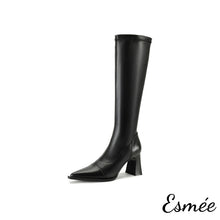 Load image into Gallery viewer, Black-Leather-Long-Boots-with-Leather-Toe-and-Heel-Cap-product-shots-white-background
