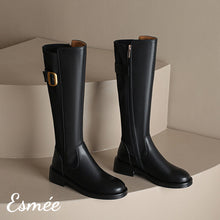 將圖片載入圖庫檢視器 Black-Leather-Long-Boots-with-Ribbon-and-Metal-Buckle-Design-product-shots
