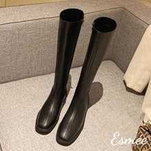 Load image into Gallery viewer, Black-Leather-Long-Boots-with-Side-Zippers-product-shots
