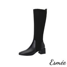 Load image into Gallery viewer, Black-Leather-Long-Boots-with-Sock-Tube-product-shots-white-background
