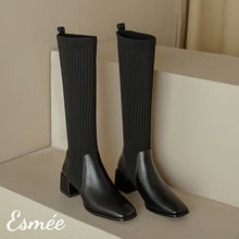 Load image into Gallery viewer, Black-Leather-Long-Boots-with-Sock-Tube-product-shots
