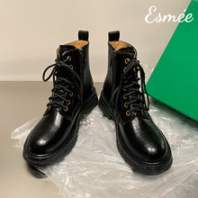 Load image into Gallery viewer, Black-Leather-Marten-Boots-with-Side-Zippers-product-shots
