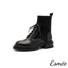 將圖片載入圖庫檢視器 Black-Leather-Marten-Boots-with-Sock-Tube-product-shots-white-background
