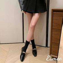 Load image into Gallery viewer, Black-Leather-Maryjanes-with-Golden-Coin-Design-model-shots

