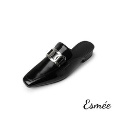 Load image into Gallery viewer, Black-Leather-Mules-with-Metal-Buckle-product-shots-white-background
