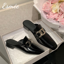 Load image into Gallery viewer, Black-Leather-Mules-with-Metal-Buckle-product-shots
