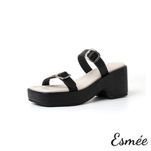 Load image into Gallery viewer, Black-Leather-PlatformSandals-product-shots-white-background
