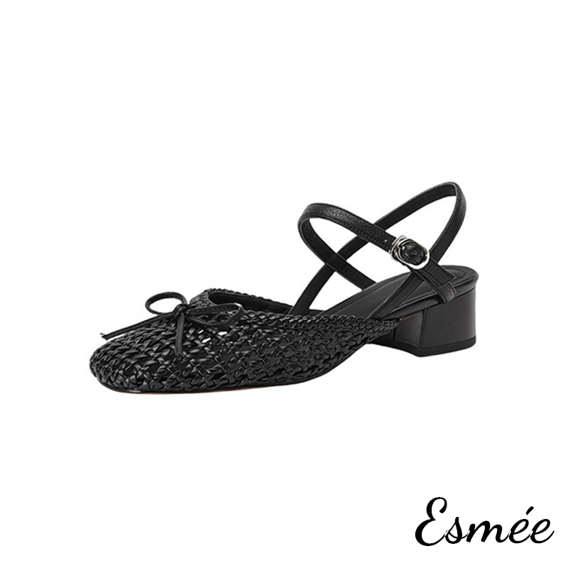 Black-Leather-Sandals-with-Net-Design-and-Bow-Knot-product-shots-white-background