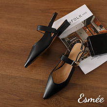 Load image into Gallery viewer, Black-Leather-Slingback-with-Metal-Buckle-Design-product-shots
