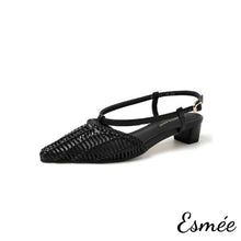 將圖片載入圖庫檢視器 Black-Leather-Slingback-with-Rattan-Design-product-shots-white-background
