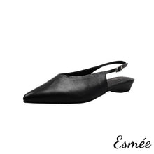 將圖片載入圖庫檢視器 Black-Leather-Slingback-with-pointed-Toe-Design-product-shots-white-background
