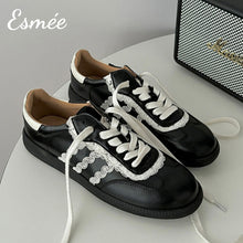 Load image into Gallery viewer, Black-Leather-Sneakers-with-Lace-Pattern-product-shots
