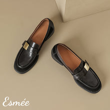 Load image into Gallery viewer, Black-Leather-Suede-Loafers-with-Metal-Buckle-Design-product-shots
