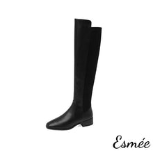 Load image into Gallery viewer, Black-Leather-Suede-Long-Boots-with-3.5-cm-Bloack-Heels-product-shots-white-background
