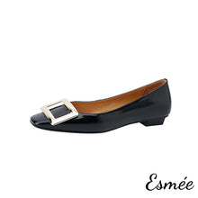 Load image into Gallery viewer, Black-Patent-Leather-Flats-with-Metal-Buckle-product-shots-white-background
