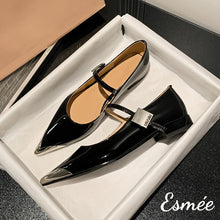 Load image into Gallery viewer, Black-Patent-Leather-Mary-Janes-with-Silver-Toe-Cap-product-shots
