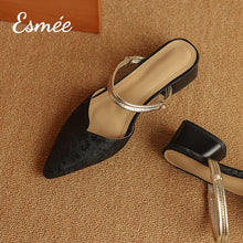 將圖片載入圖庫檢視器 Black-Patterned-Fabrics-High-Heel-Mules-with-Metallic-Double-Straps-product-shots
