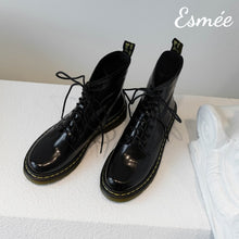 Load image into Gallery viewer, Black-Shiny-Leather-Marten-Boots-with-Welt-Design-product-shots
