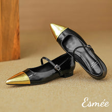 Load image into Gallery viewer, Black-Shiny-Leather-Maryjanes-with-Metallic-Toe-Cap-product-shots
