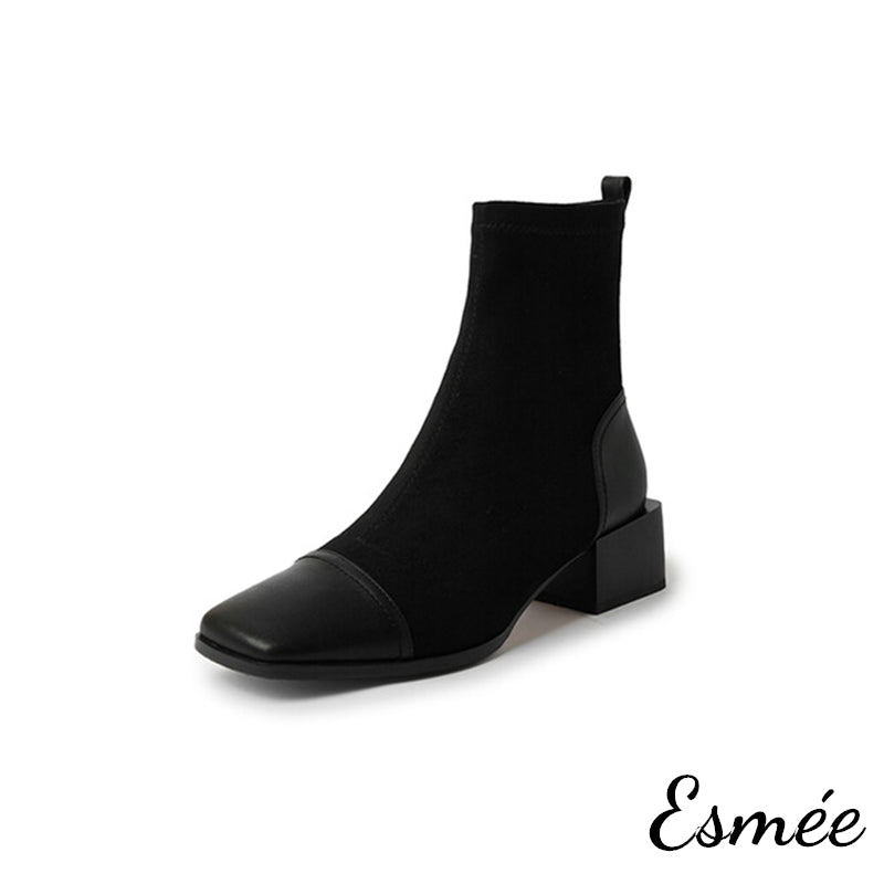 Black-Suede-Ankle-Boots-with-Leather-Square-Toe-Cap-product-shots-white-background